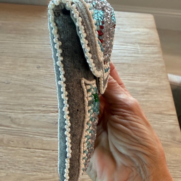 Tory burch Embroidered Beaded Grey & Turquoise Women’s Clutch wool and cotton - Picture 6 of 6